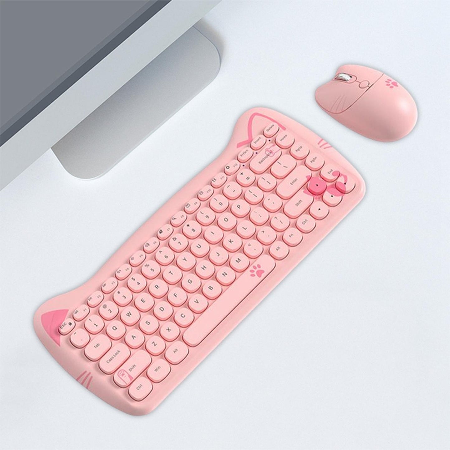 Wireless Keyboard and Mouse Set 84 Keys Silent Mouse for Notebook Pink