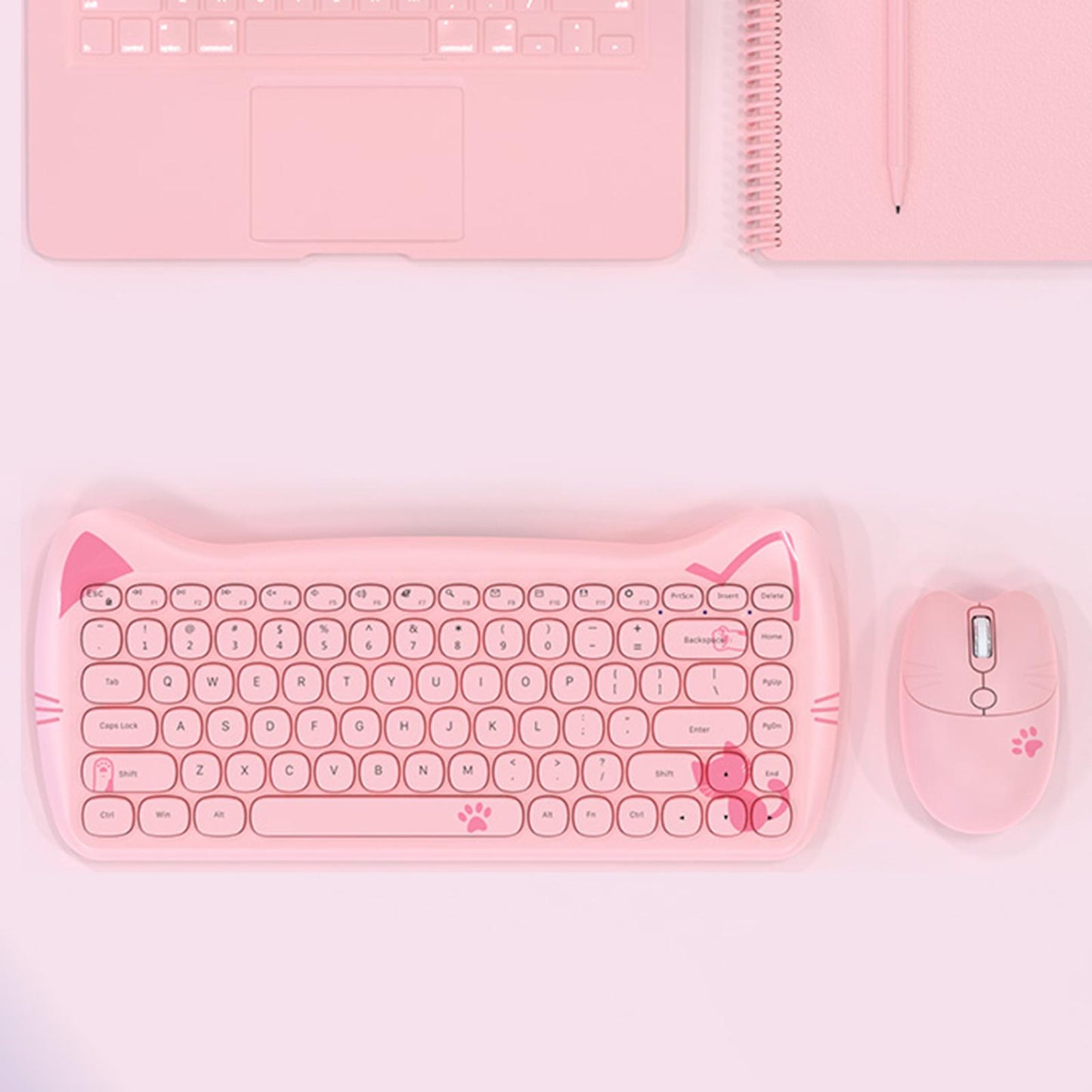 Wireless Keyboard and Mouse Set 84 Keys Silent Mouse for Notebook Pink