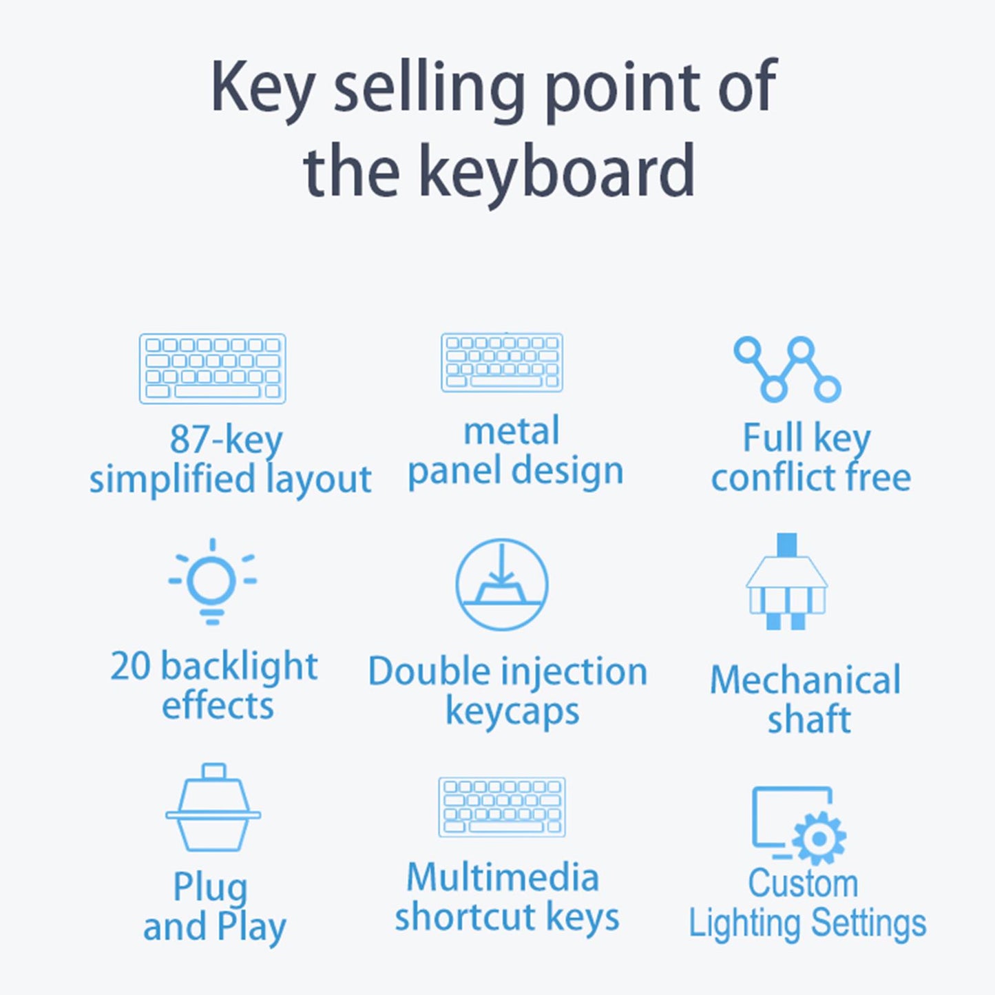USB C Wired 87Keys Gaming Keyboard RGB Backlight Durable red shaft F