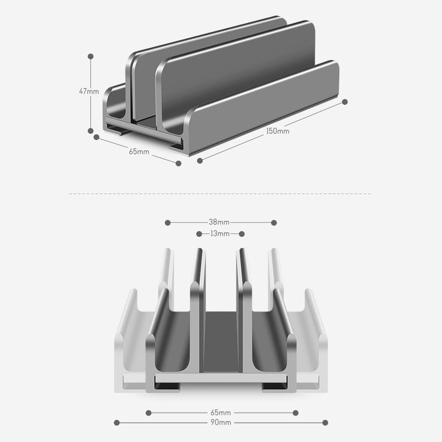 Universal Vertical Laptop Stand Adjustable for Notebooks Organize Desktop Gray