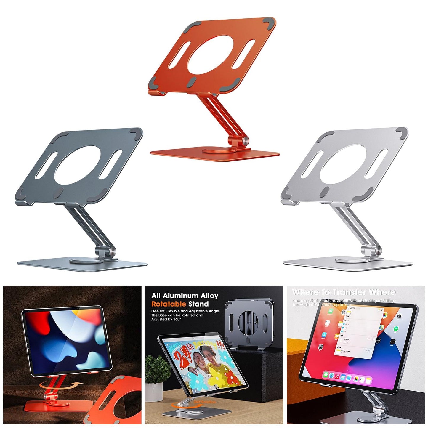 Tablet Stand 360 Rotating Holder Mount Desk for iPad Online Class Orange
