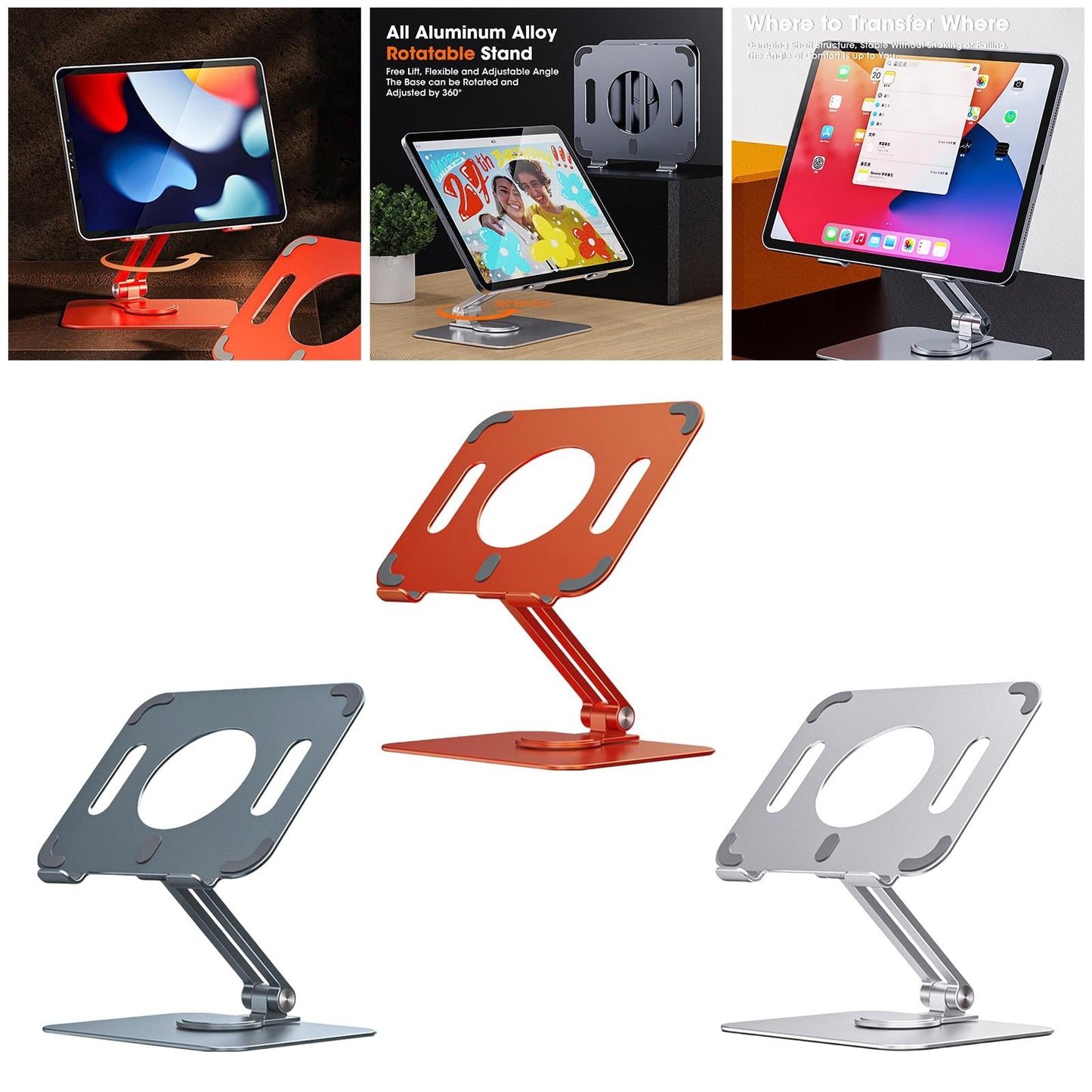 Tablet Stand 360 Rotating Holder Mount Desk for iPad Online Class Orange