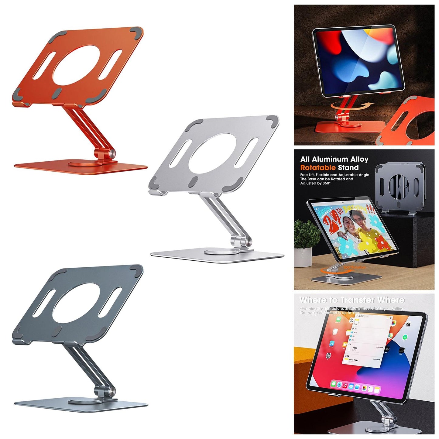 Tablet Stand 360 Rotating Holder Mount Desk for iPad Online Class Orange