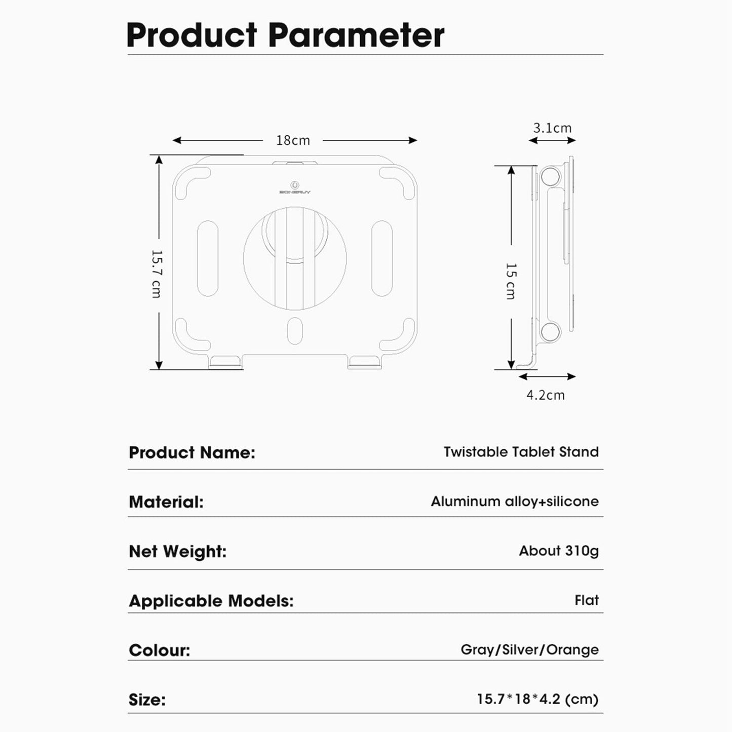 Tablet Stand 360 Rotating Holder Mount Desk for iPad Online Class Grey