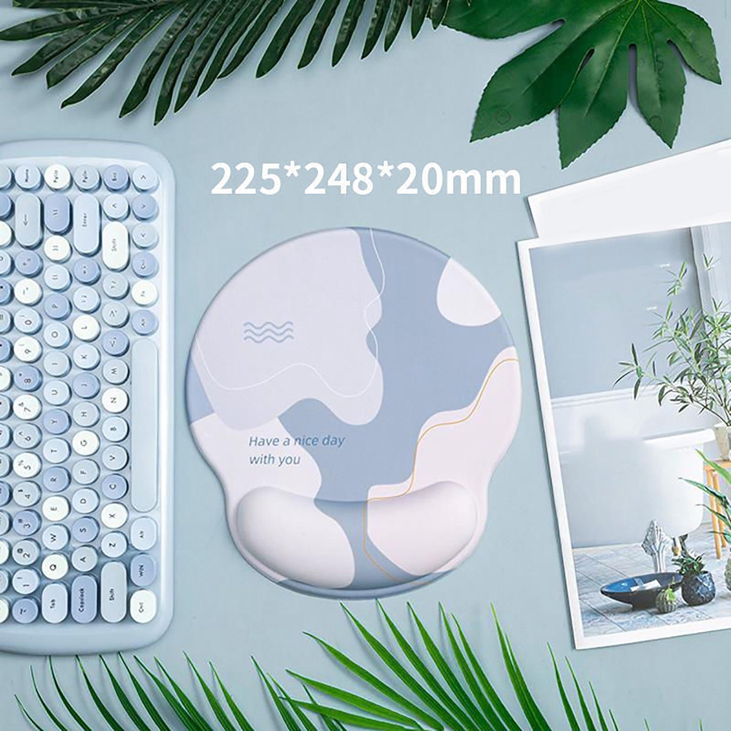 Memory Foam Keyboard and Mouse Wrist Rest Pads Set w/Non Slip Base Round