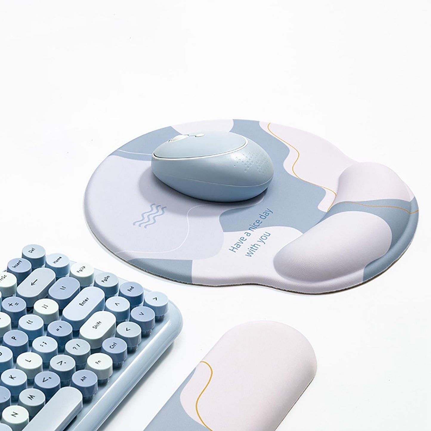 Memory Foam Keyboard and Mouse Wrist Rest Pads Set w/Non Slip Base Round