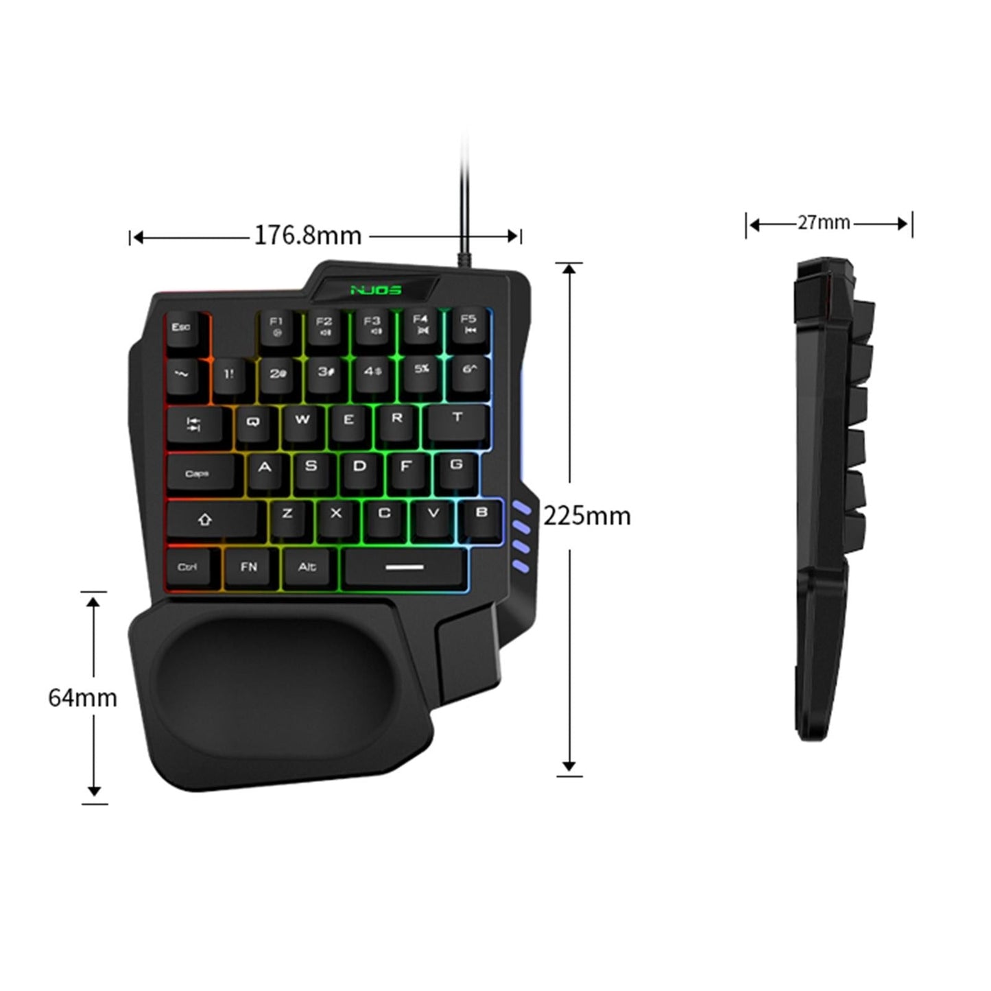 Gaming Keypad Single Handed RGB 35 Keys Small with Wrist Rest for Tablet
