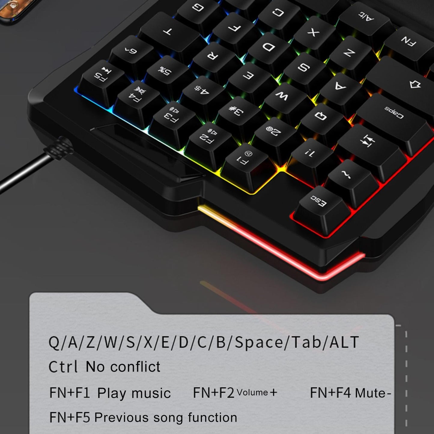 Gaming Keypad Single Handed RGB 35 Keys Small with Wrist Rest for Tablet