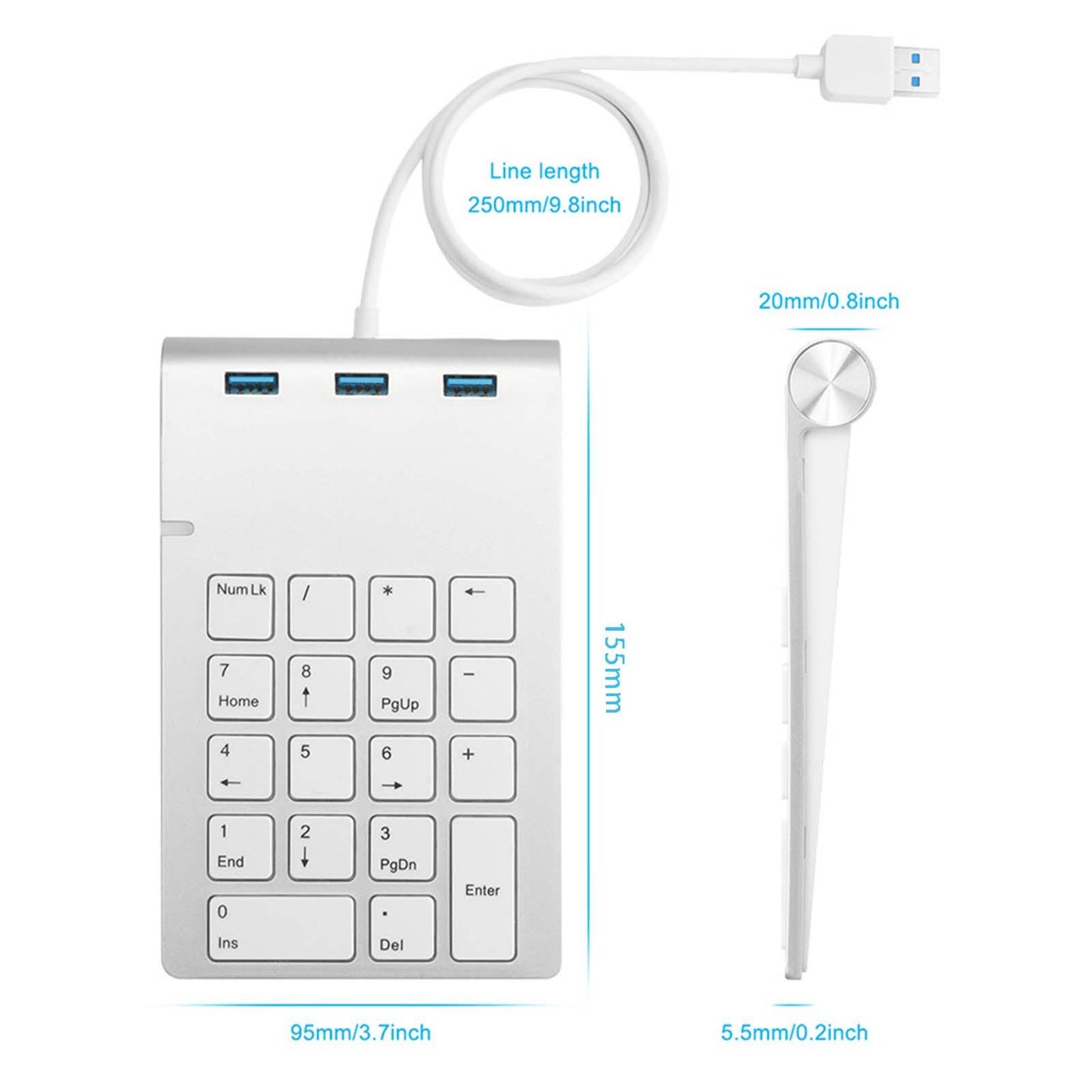 Ergonomic Wired USB Numeric Keypad 18 Full Size Keys for PC Notebook Desktop