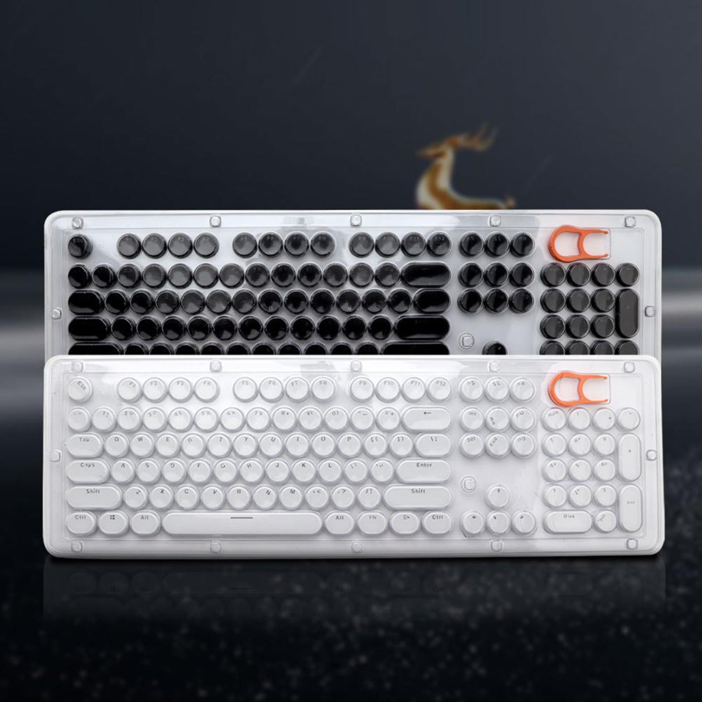 104Pcs Typewriter Keycaps Backlit Round Retro Style for Computer White