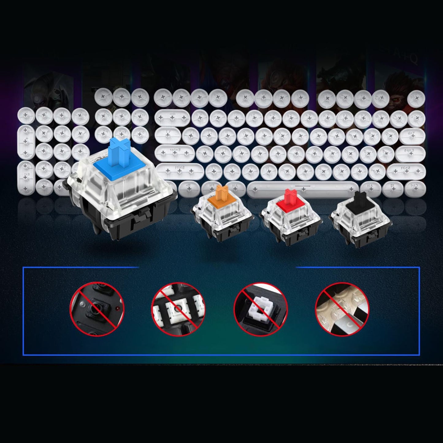 104Pcs Typewriter Keycaps Backlit Round Retro Style for Computer White