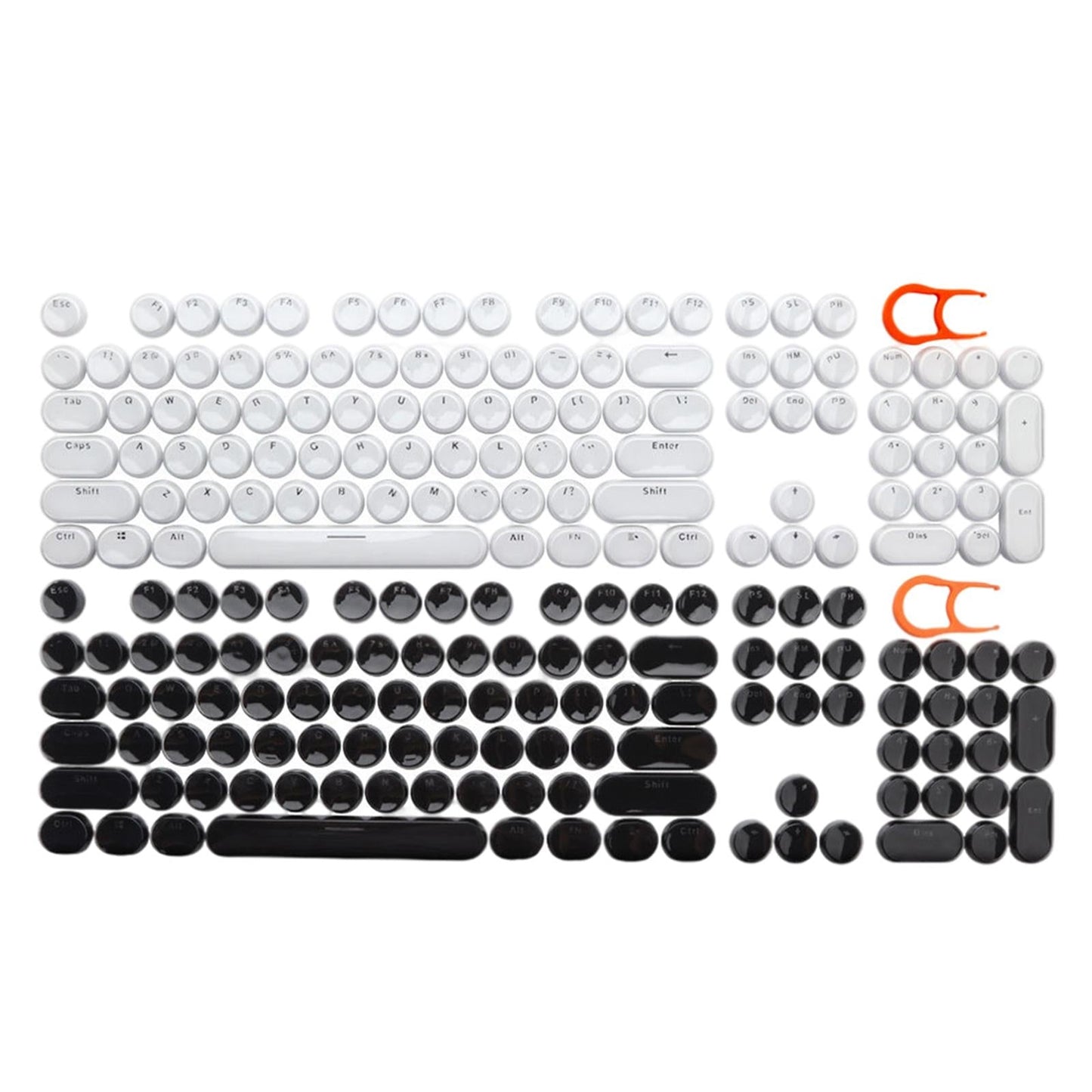 104Pcs Typewriter Keycaps Backlit Round Retro Style for Computer White
