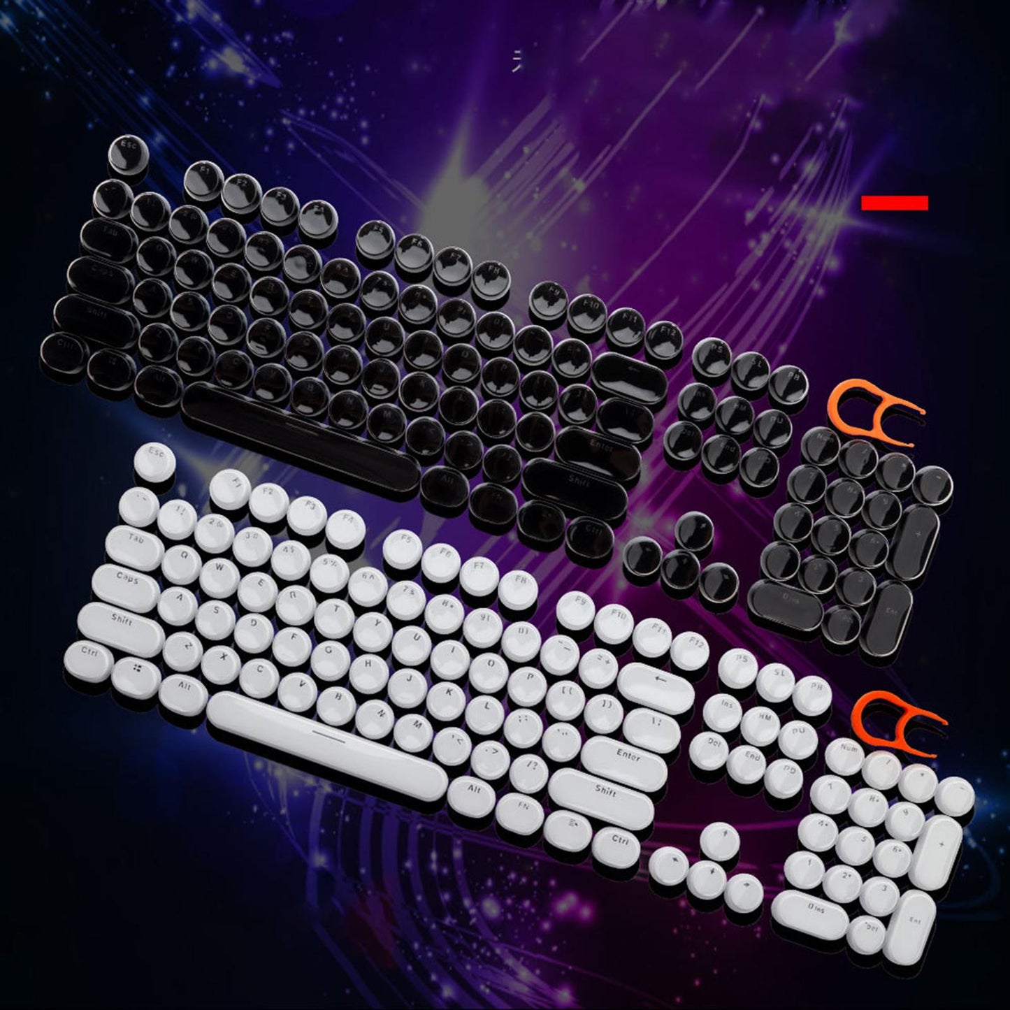 104Pcs Typewriter Keycaps Backlit Round Retro Style for Computer White