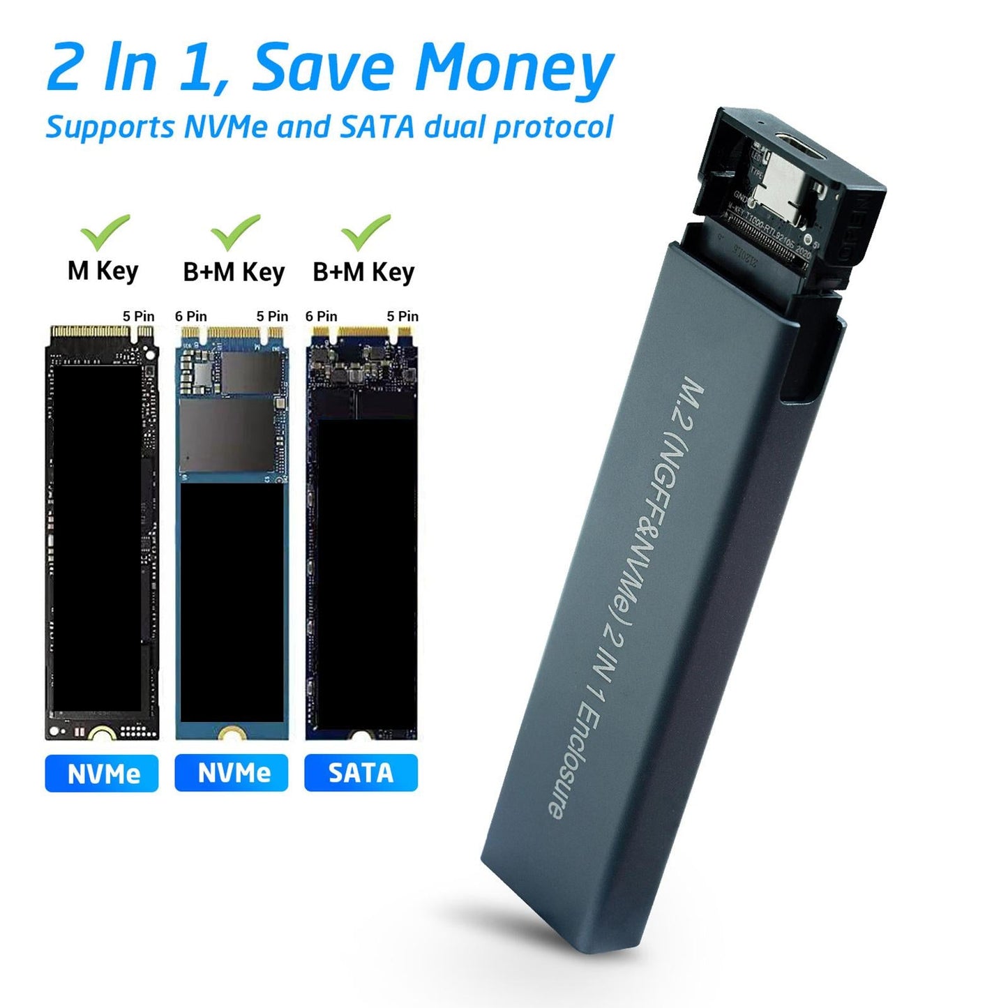 M.2 SATA NVMe to USB 3.1 SSD Enclosure Converter Spare Parts Premium