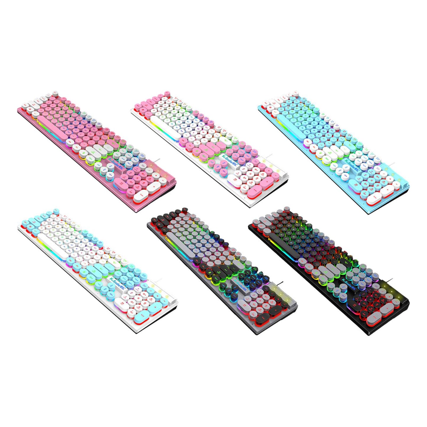 Gaming Keyboard 104 Keys Wired USB RGB LED Backlit for Computer Pink White