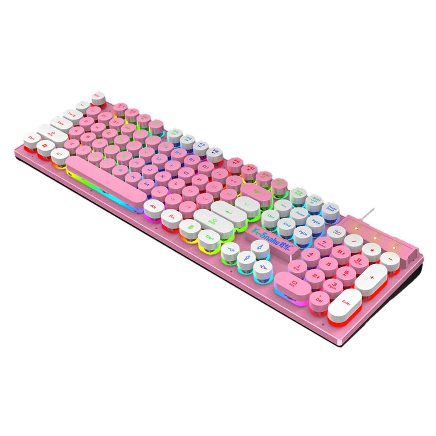 Gaming Keyboard 104 Keys Wired USB RGB LED Backlit for Computer Pink White