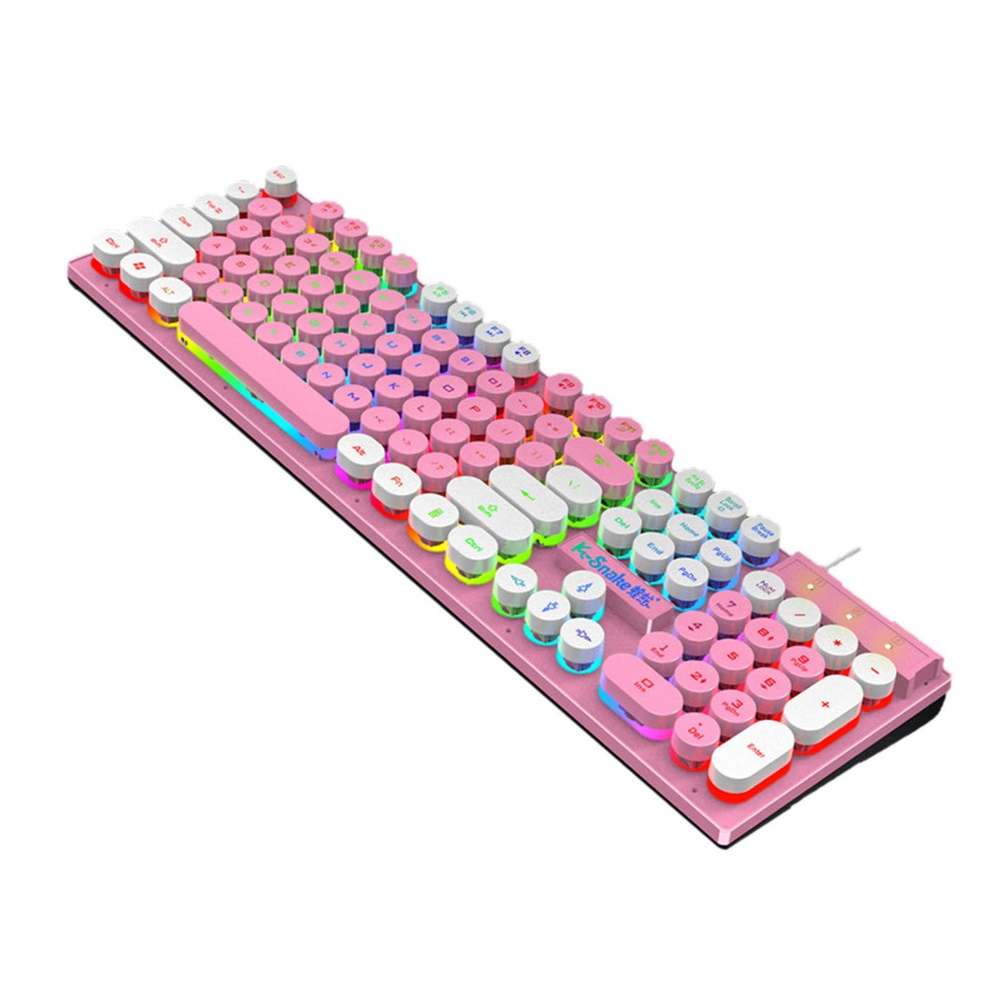 Gaming Keyboard 104 Keys Wired USB RGB LED Backlit for Computer Pink White