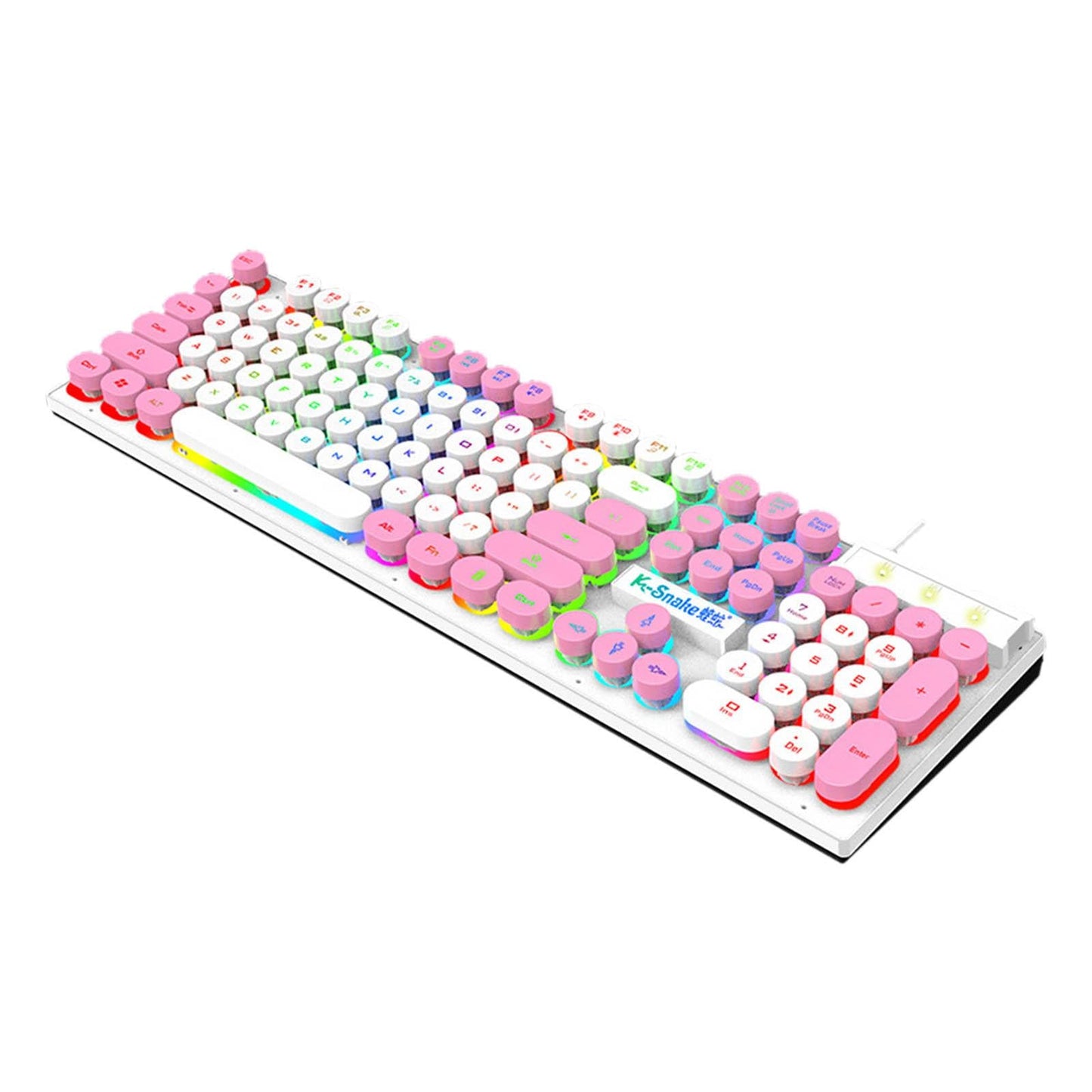 Gaming Keyboard 104 Keys Wired USB RGB LED Backlit for Computer White Pink