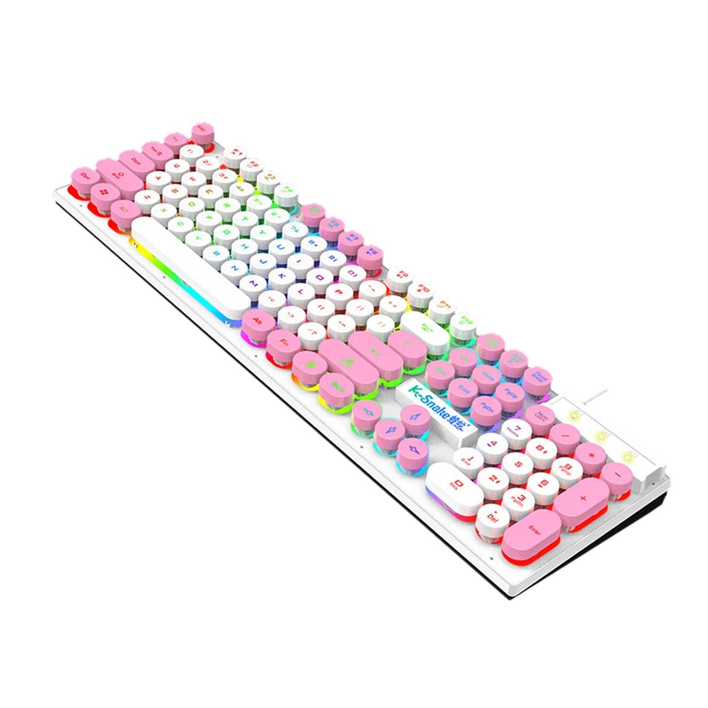 Gaming Keyboard 104 Keys Wired USB RGB LED Backlit for Computer White Pink