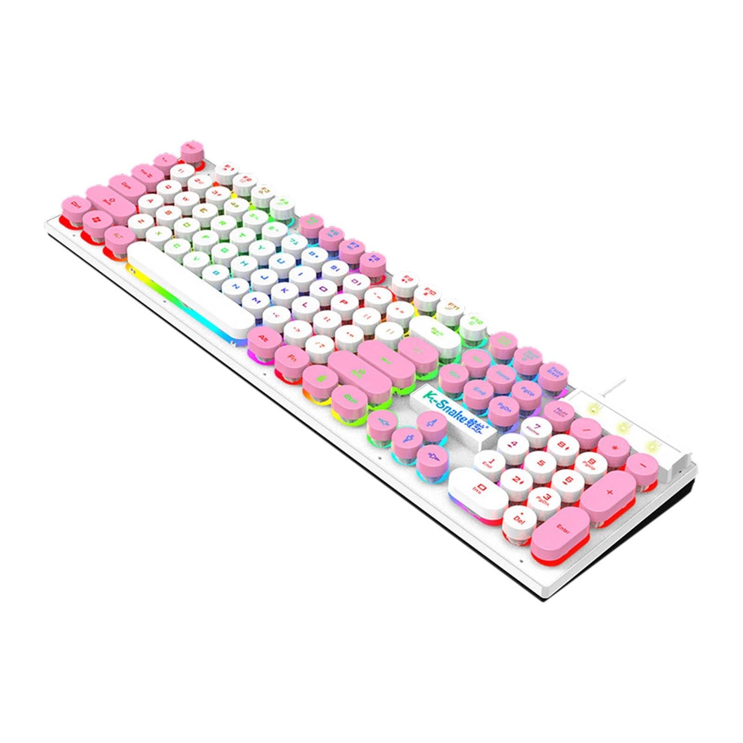 Gaming Keyboard 104 Keys Wired USB RGB LED Backlit for Computer White Pink