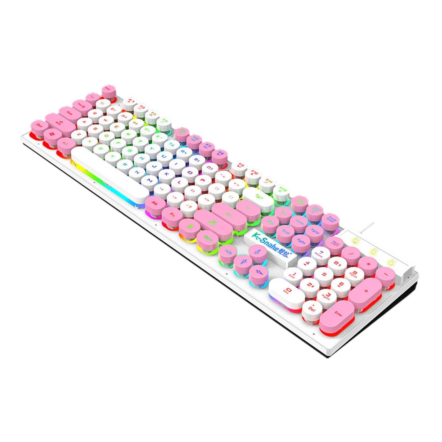 Gaming Keyboard 104 Keys Wired USB RGB LED Backlit for Computer White Pink