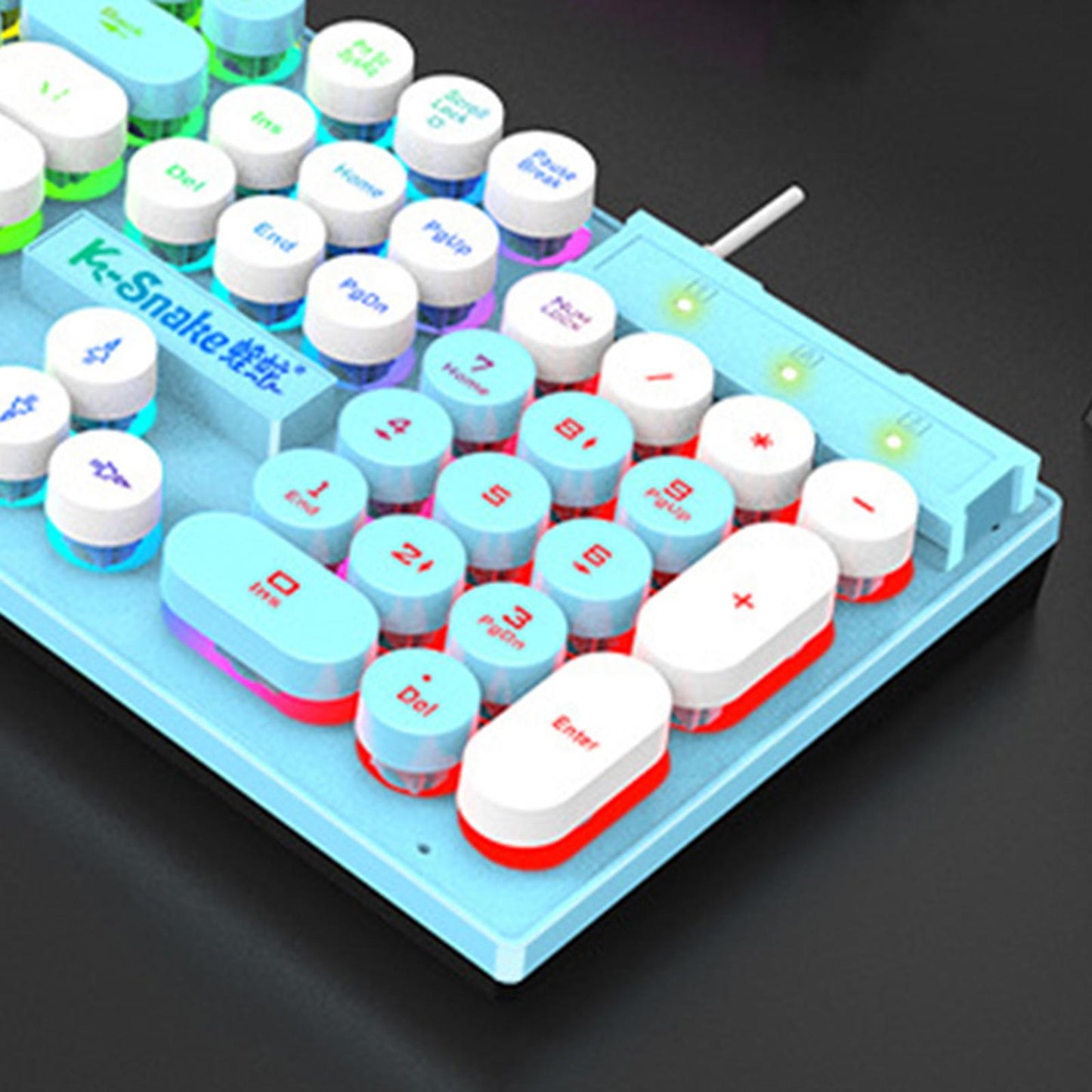 Gaming Keyboard 104 Keys Wired USB RGB LED Backlit for Computer Blue White