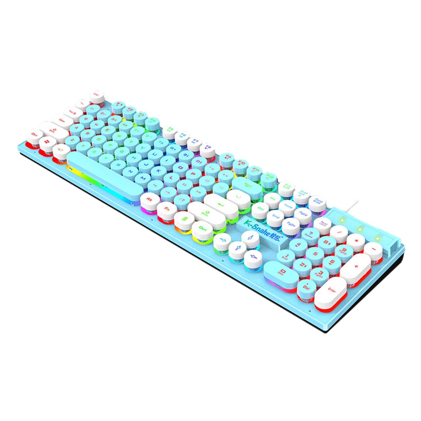 Gaming Keyboard 104 Keys Wired USB RGB LED Backlit for Computer Blue White