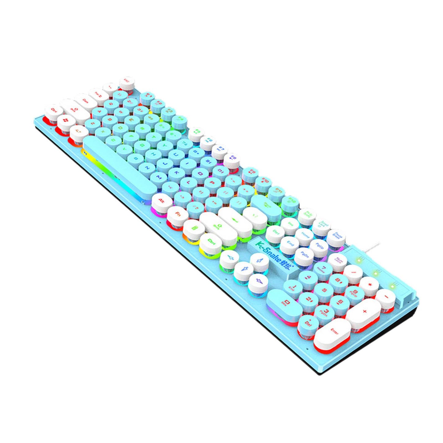 Gaming Keyboard 104 Keys Wired USB RGB LED Backlit for Computer Blue White