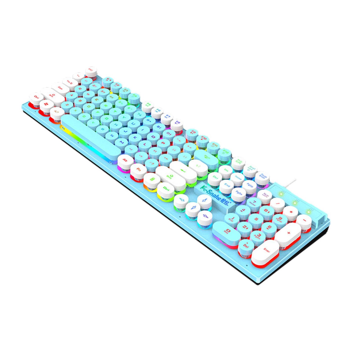 Gaming Keyboard 104 Keys Wired USB RGB LED Backlit for Computer Blue White