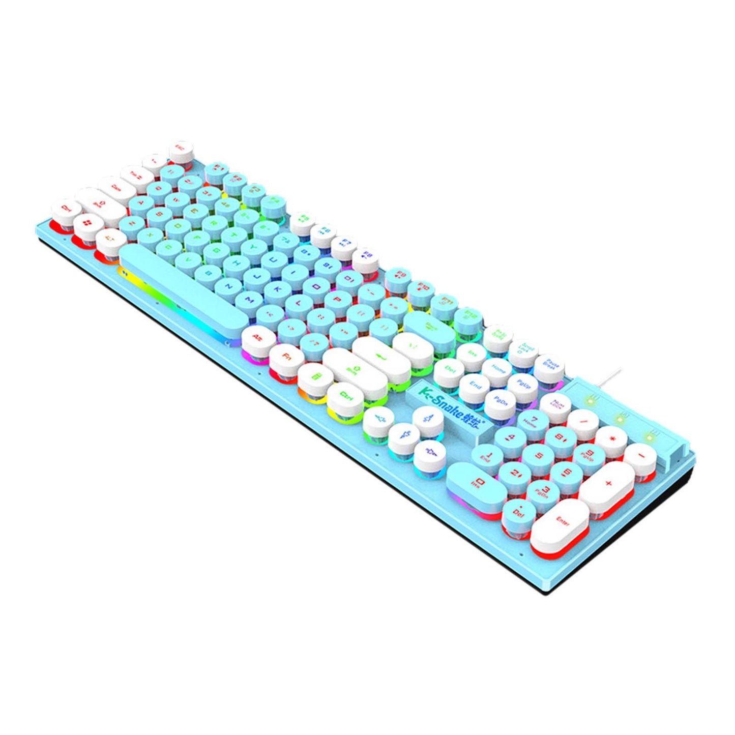 Gaming Keyboard 104 Keys Wired USB RGB LED Backlit for Computer Blue White