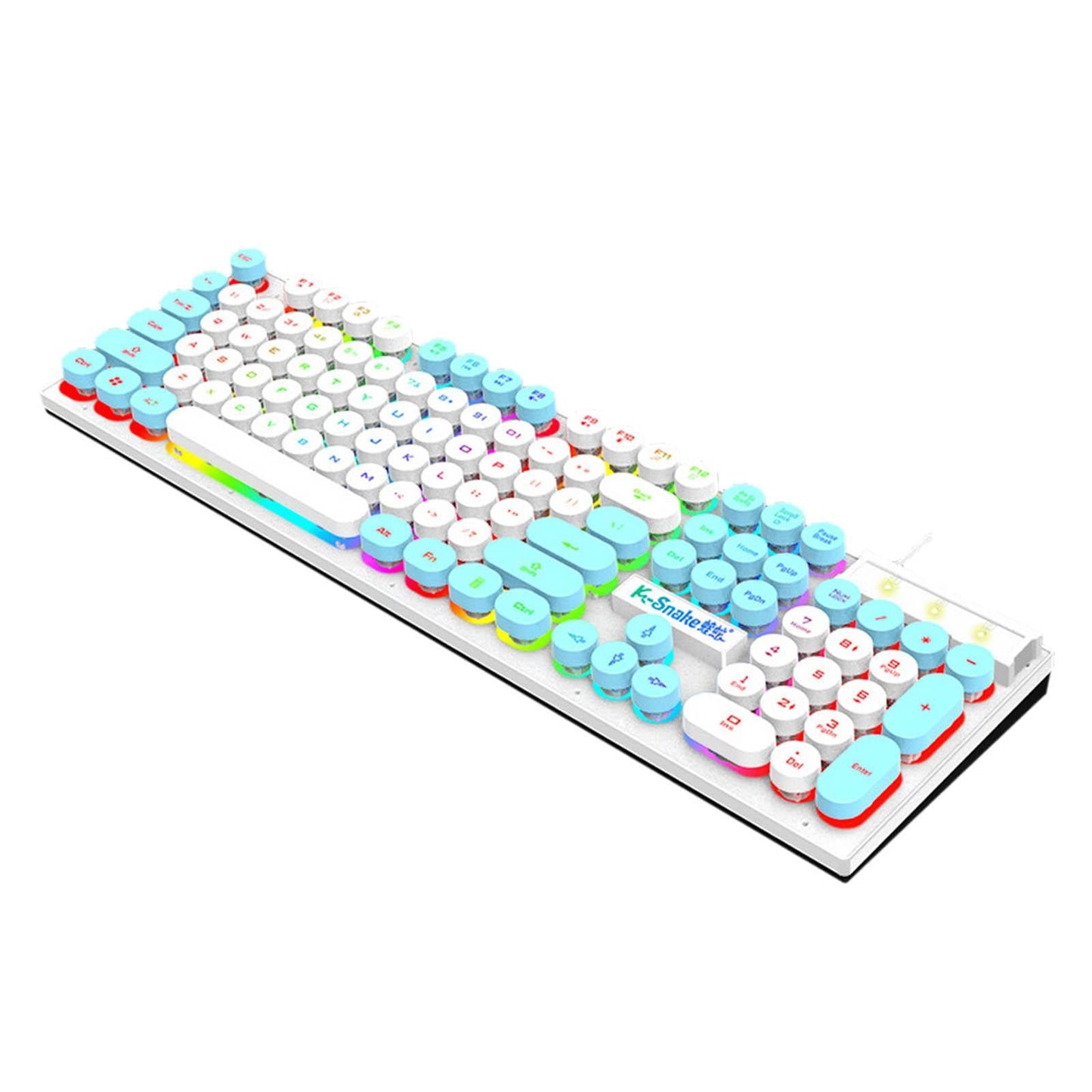 Gaming Keyboard 104 Keys Wired USB RGB LED Backlit for Computer White Blue