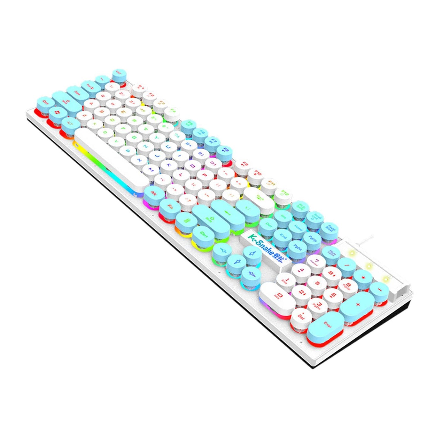 Gaming Keyboard 104 Keys Wired USB RGB LED Backlit for Computer White Blue