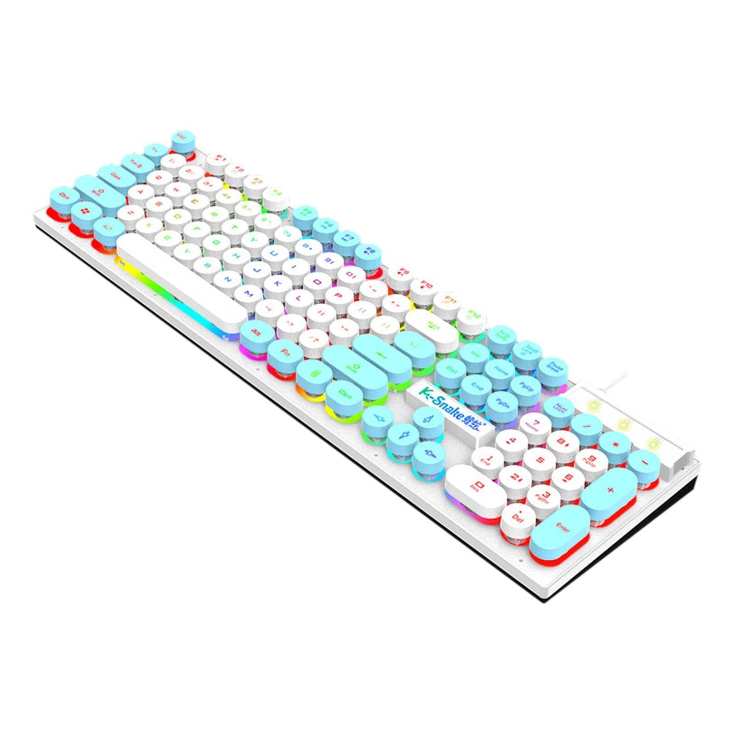Gaming Keyboard 104 Keys Wired USB RGB LED Backlit for Computer White Blue