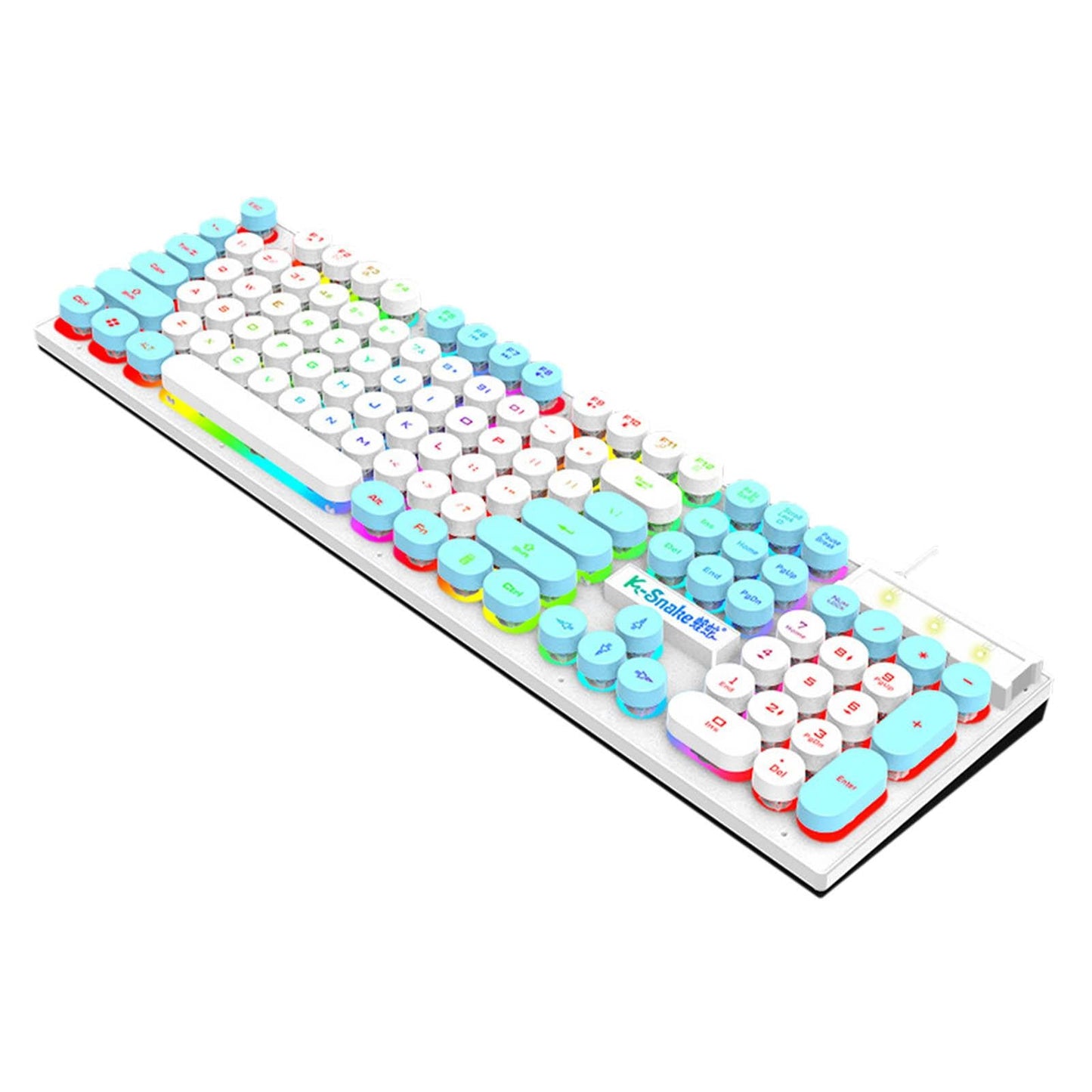 Gaming Keyboard 104 Keys Wired USB RGB LED Backlit for Computer White Blue