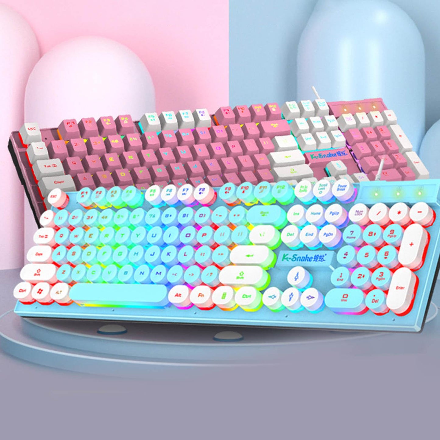 Gaming Keyboard 104 Keys Wired USB RGB LED Backlit for Computer White Blue