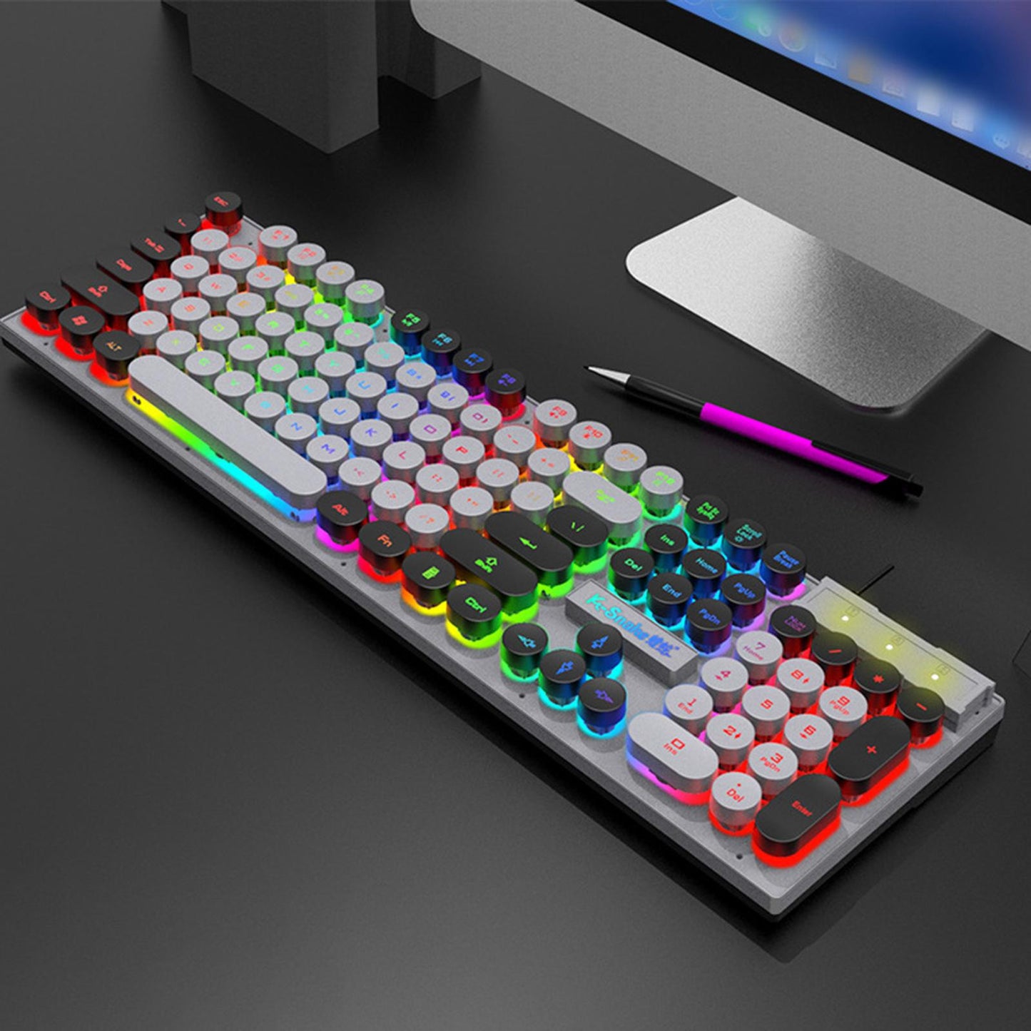 Gaming Keyboard 104 Keys Wired USB RGB LED Backlit for Computer Gray Black