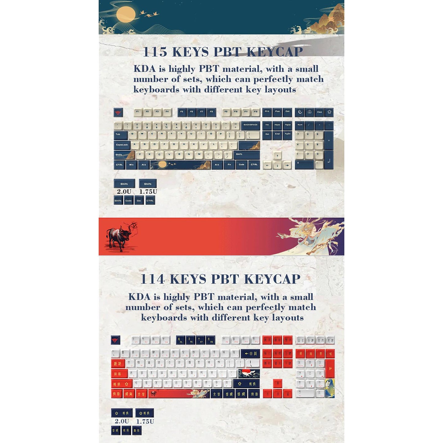 Kda Profile PBT Keycaps Kit for DIY Mechanical Gaming Keyboards Ancient Text