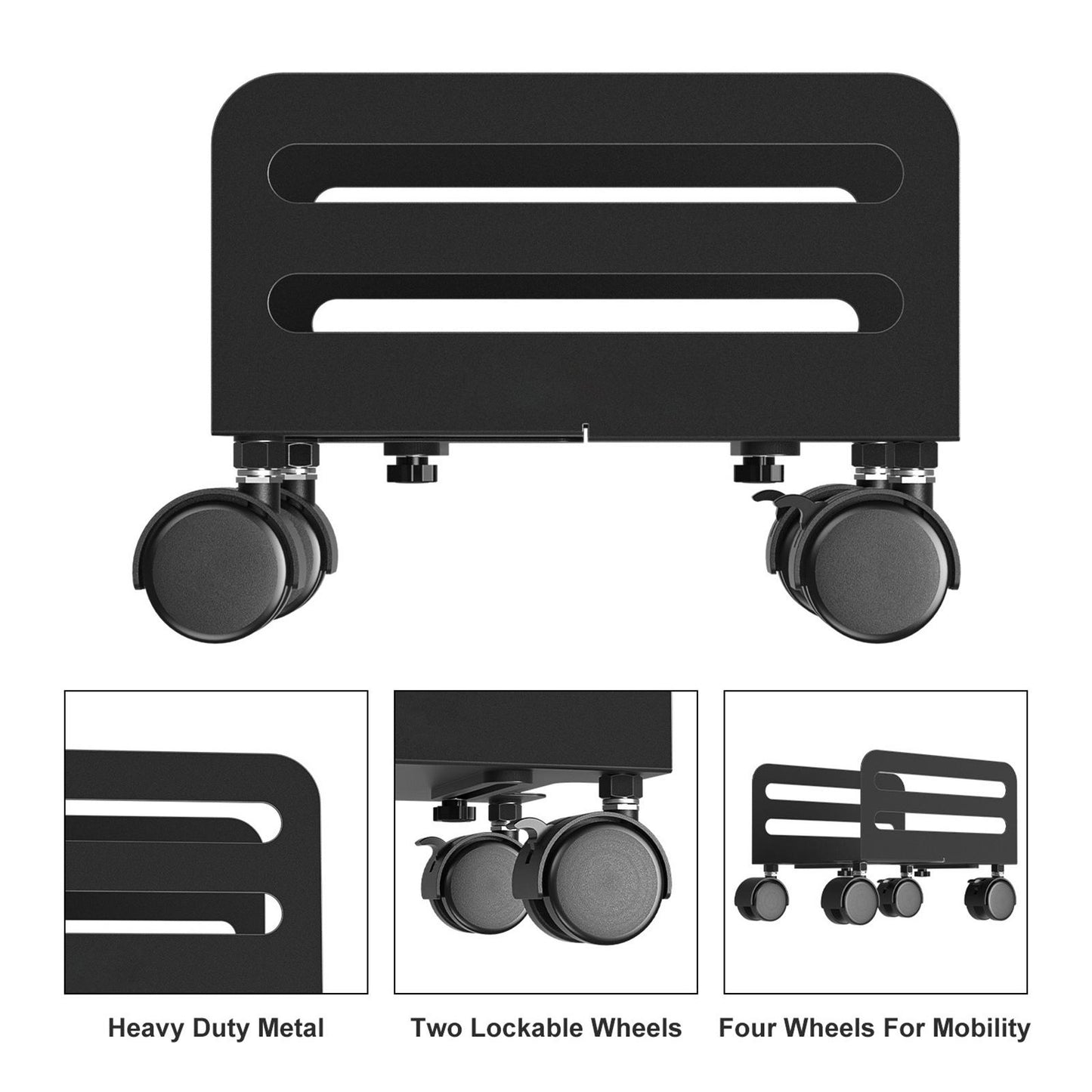 Computer Tower CPU Stand Holder with Rolling Caster Wheels for PC Case Black