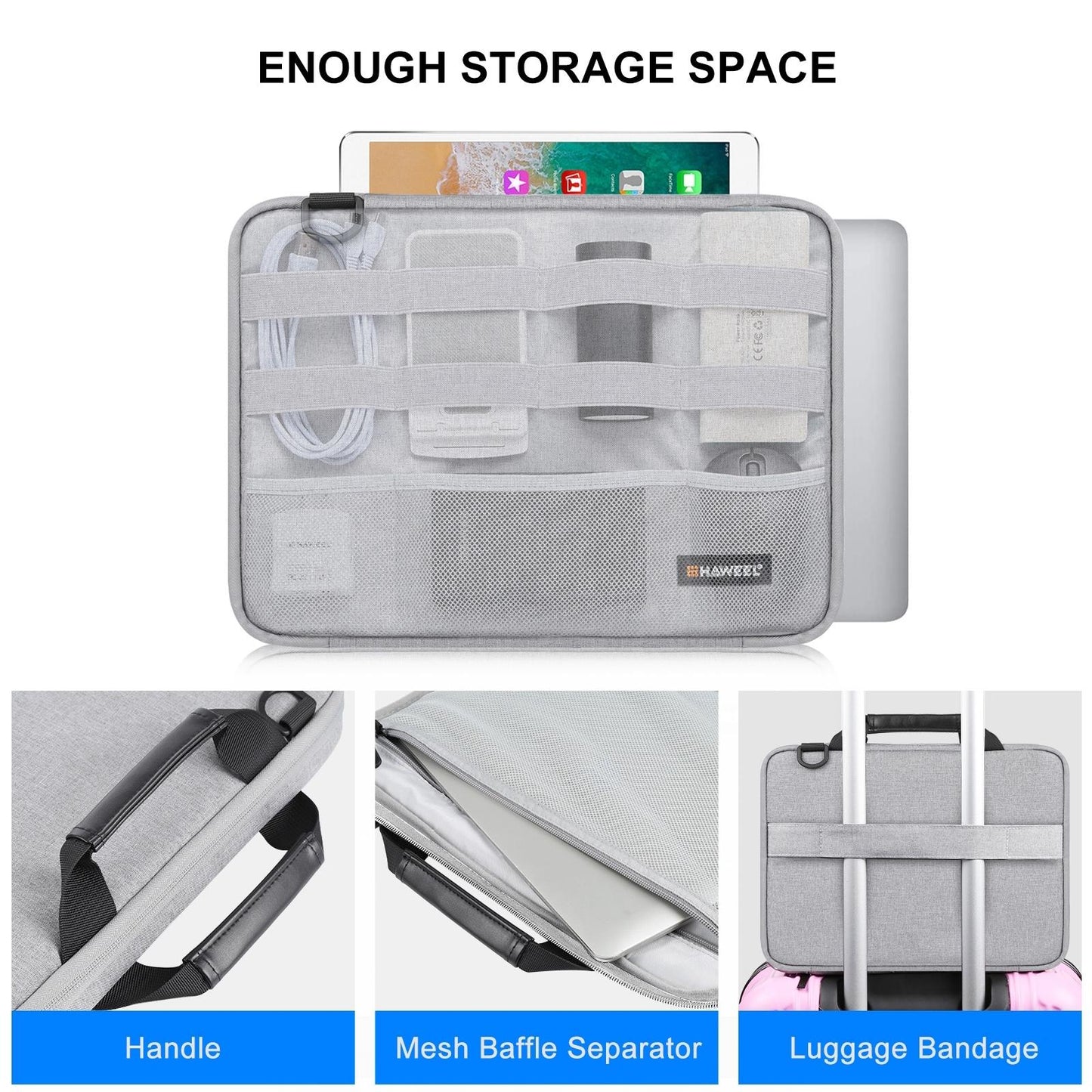 Laptop Sleeve Case Protective Bag Shoulder Messenger Bag Grey 15to16in