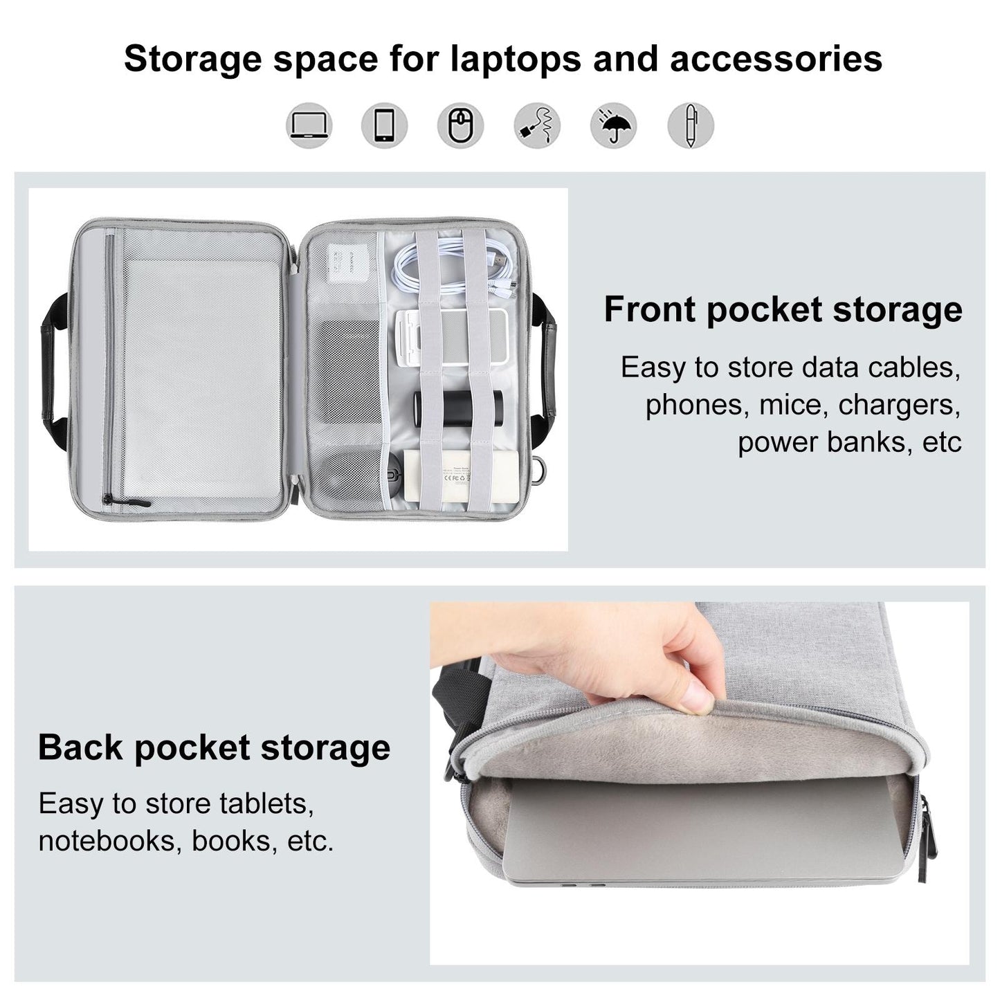 Laptop Sleeve Case Protective Bag Shoulder Messenger Bag Grey 15to16in