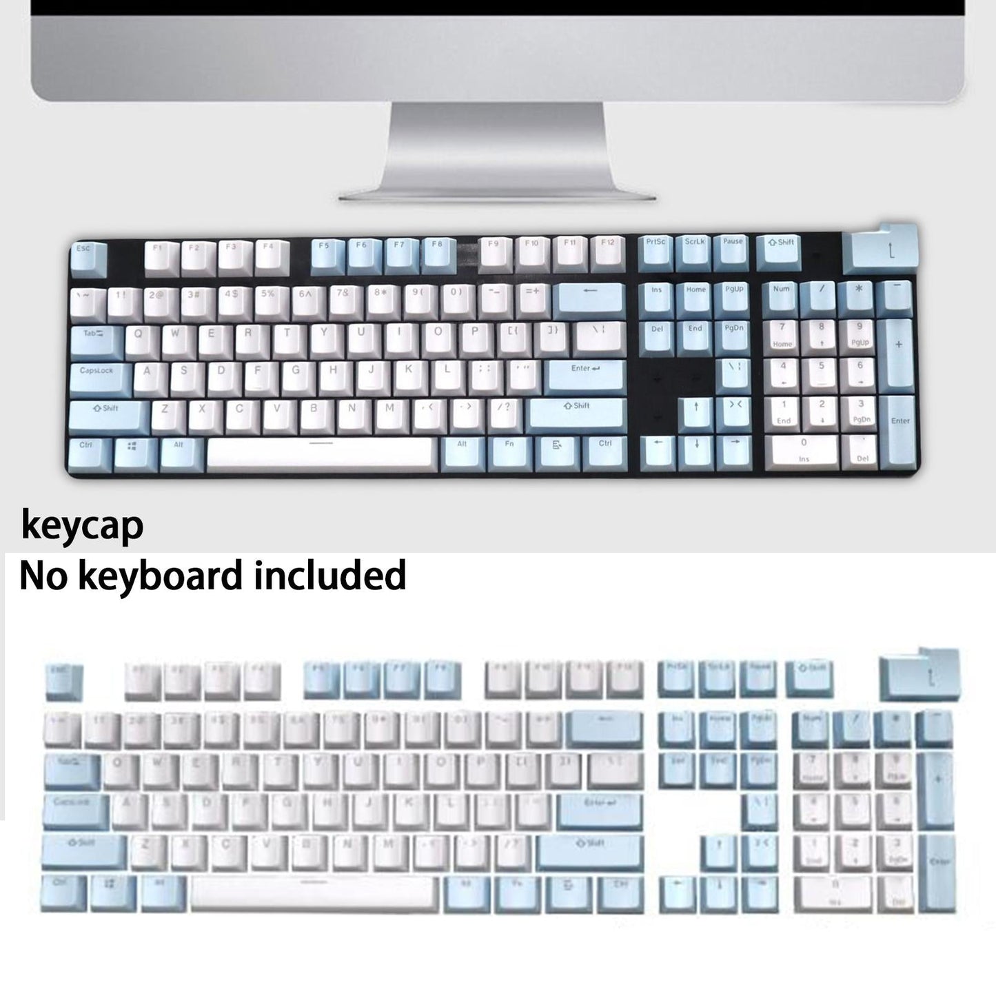 104x Mechanical Keyboard Keycaps Backlight Blue White Light Transmitting