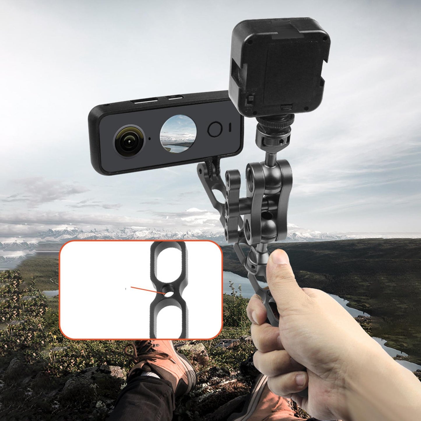Aluminum Extension Arm Mount for 10/9/8/7 for Insta 360 One x and More 100mm Red