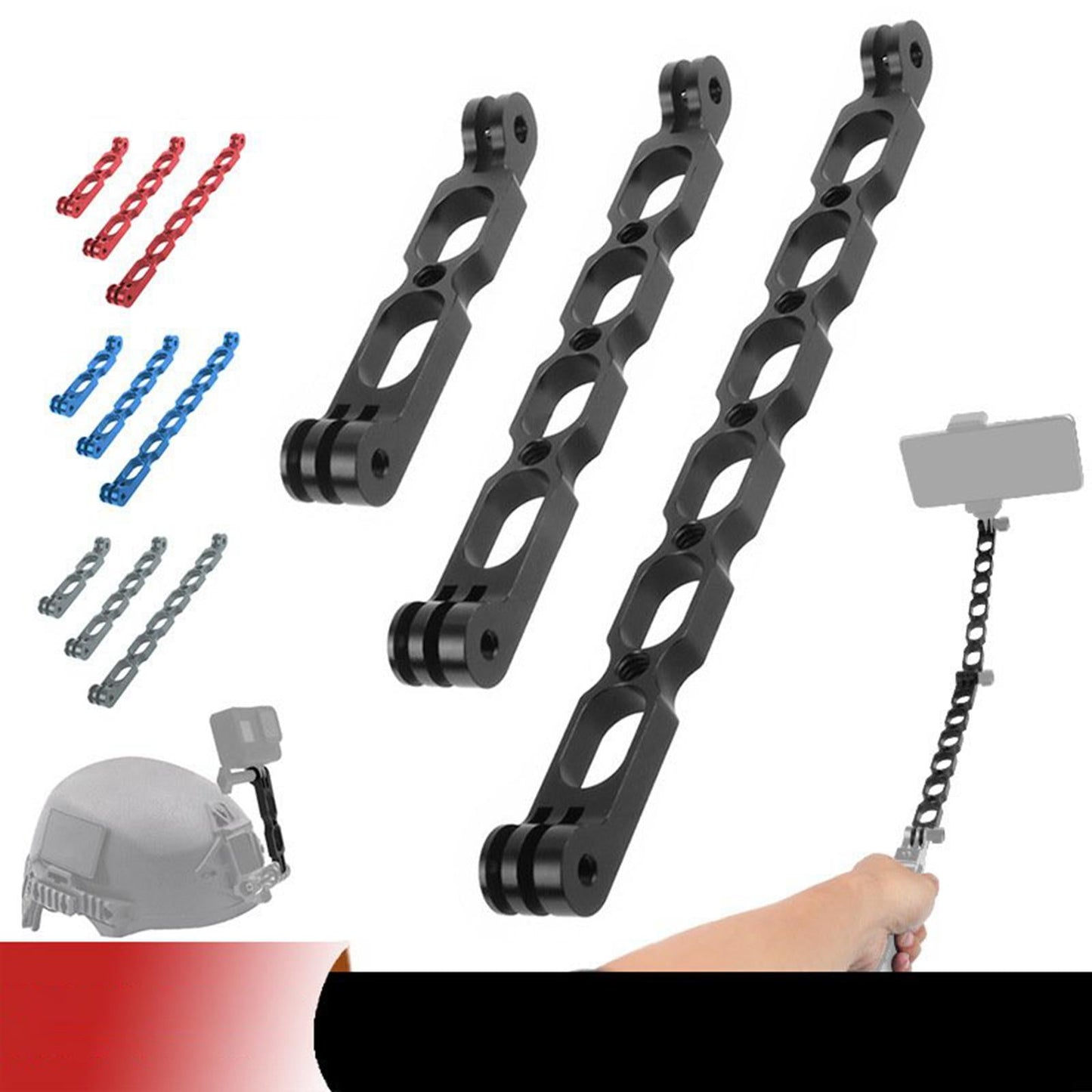 Aluminum Extension Arm Mount for 10/9/8/7 for Insta 360 One x and More 100mm Red