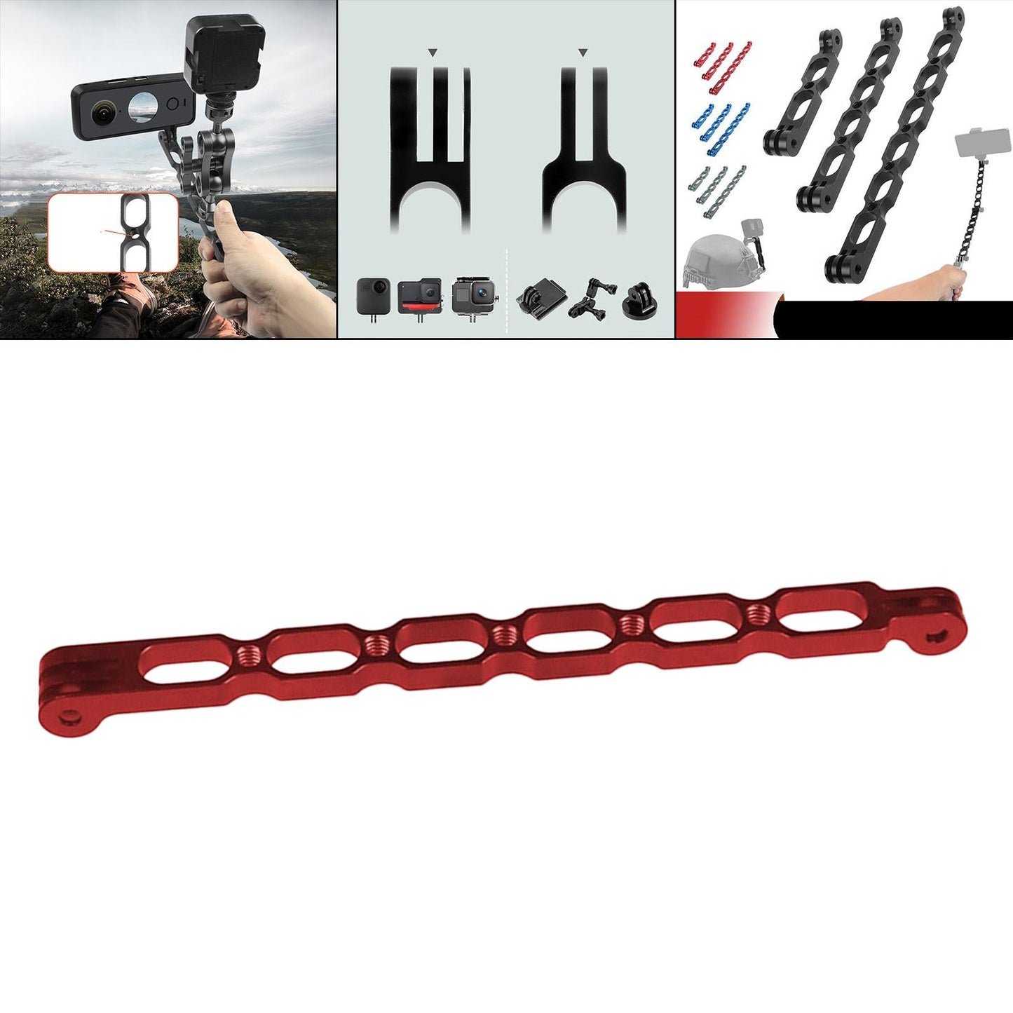 Aluminum Extension Arm Mount for 10/9/8/7 for Insta 360 One x and More 220mm Red
