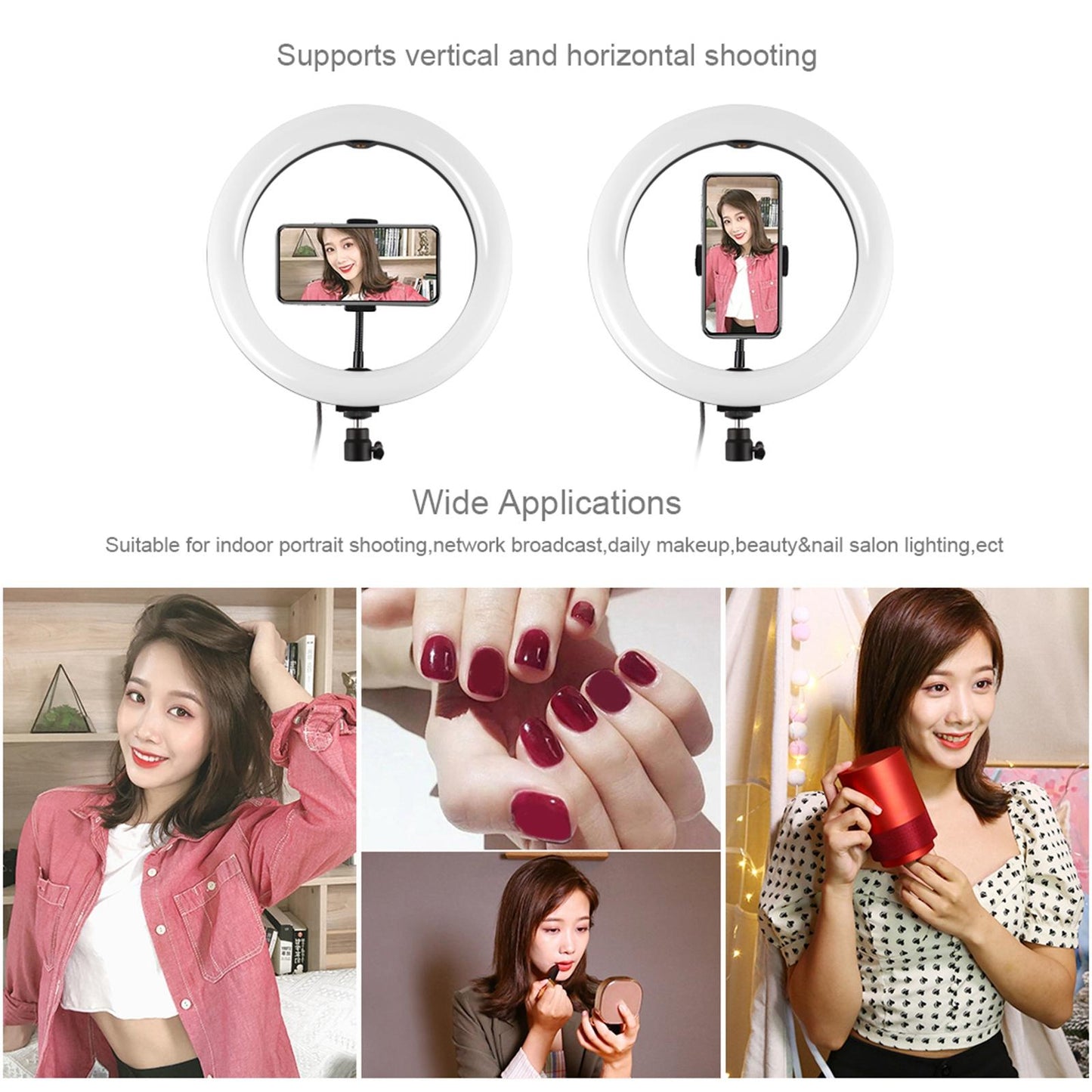 LED Ring Light 1%-100% Dimming Range Dimmable for Video Recording Selfie 30cm