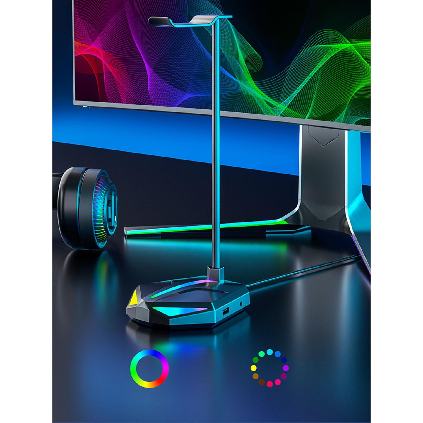 RGB Headphones Stand with RGB Light for Table PC Headphone Accessories