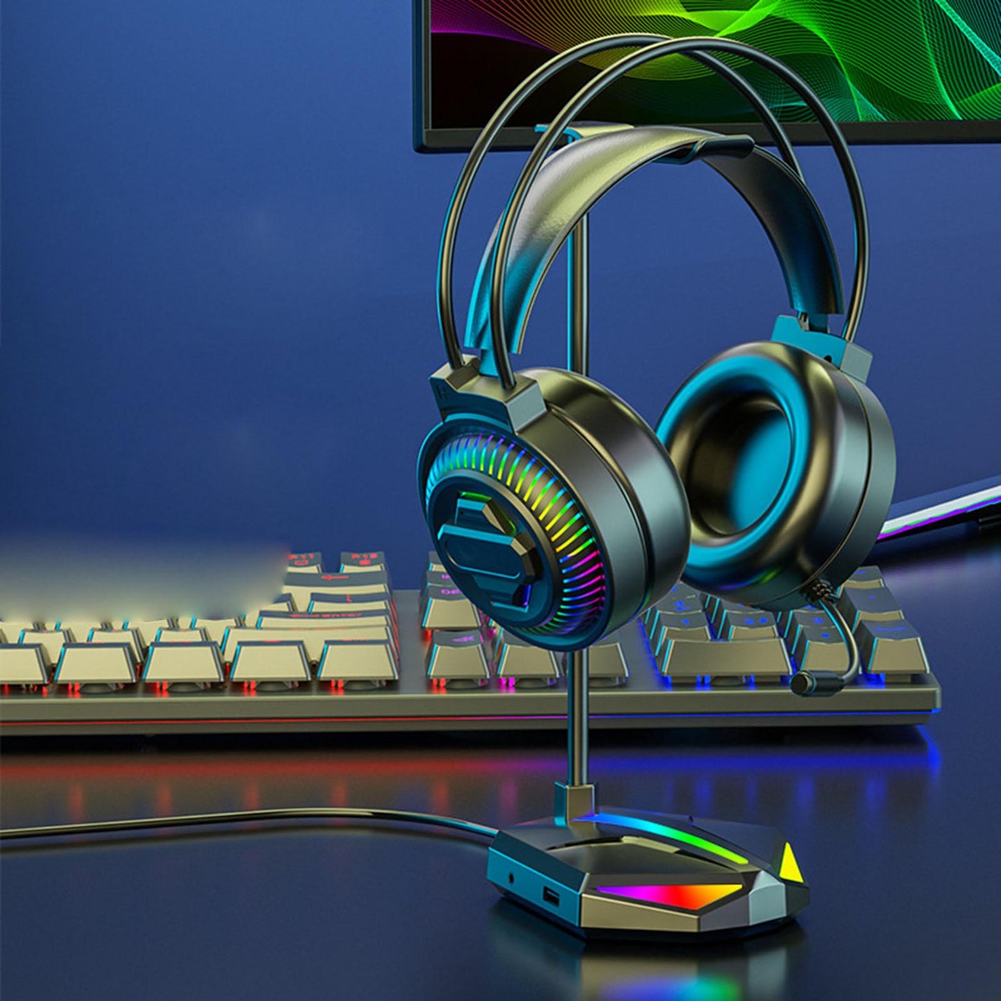 RGB Headphones Stand with RGB Light for Table PC Headphone Accessories