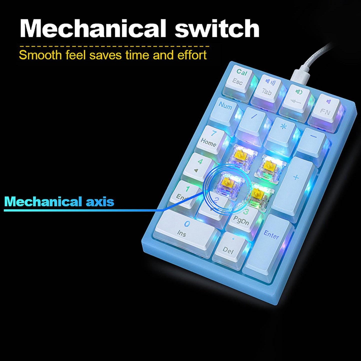 21 Keys Wired Mechanical Numeric Keypad USB Numpad for Cashier PC Blue