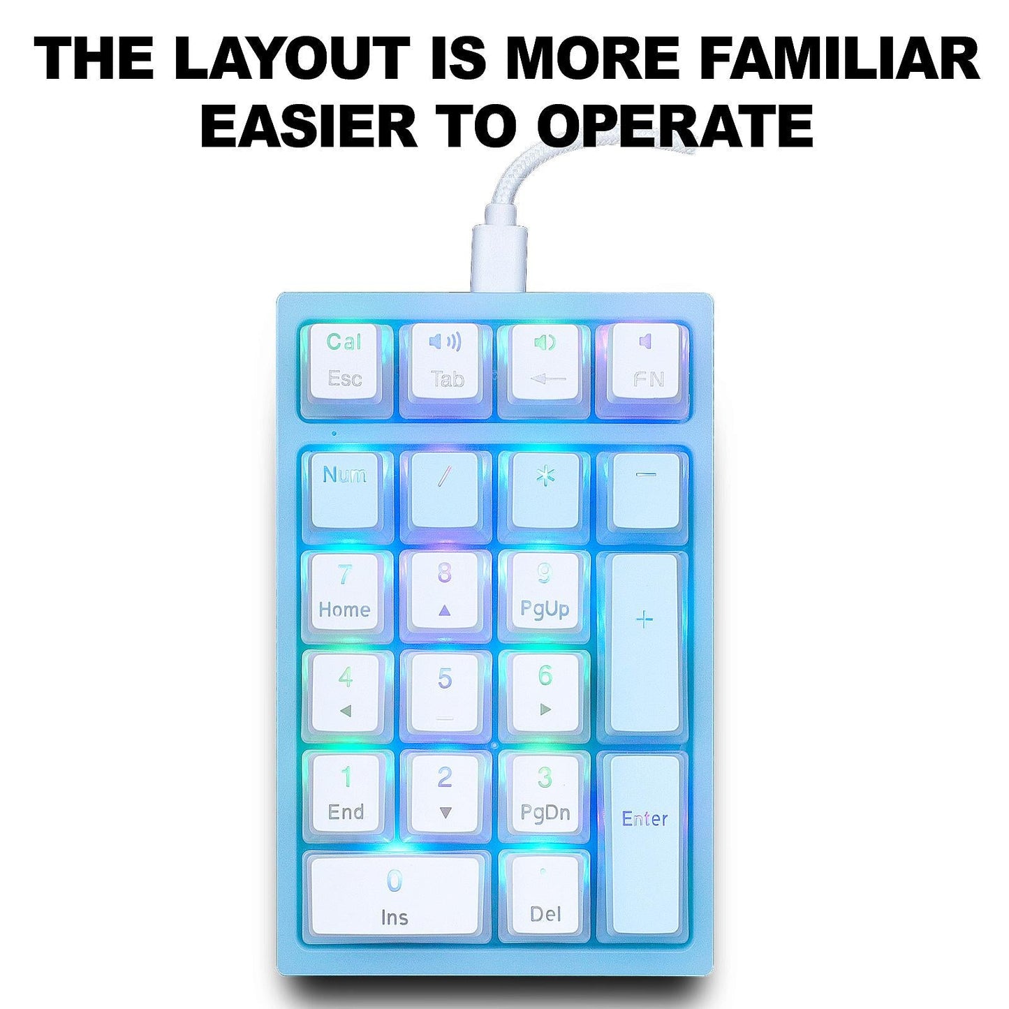 21 Keys Wired Mechanical Numeric Keypad USB Numpad for Cashier PC Blue