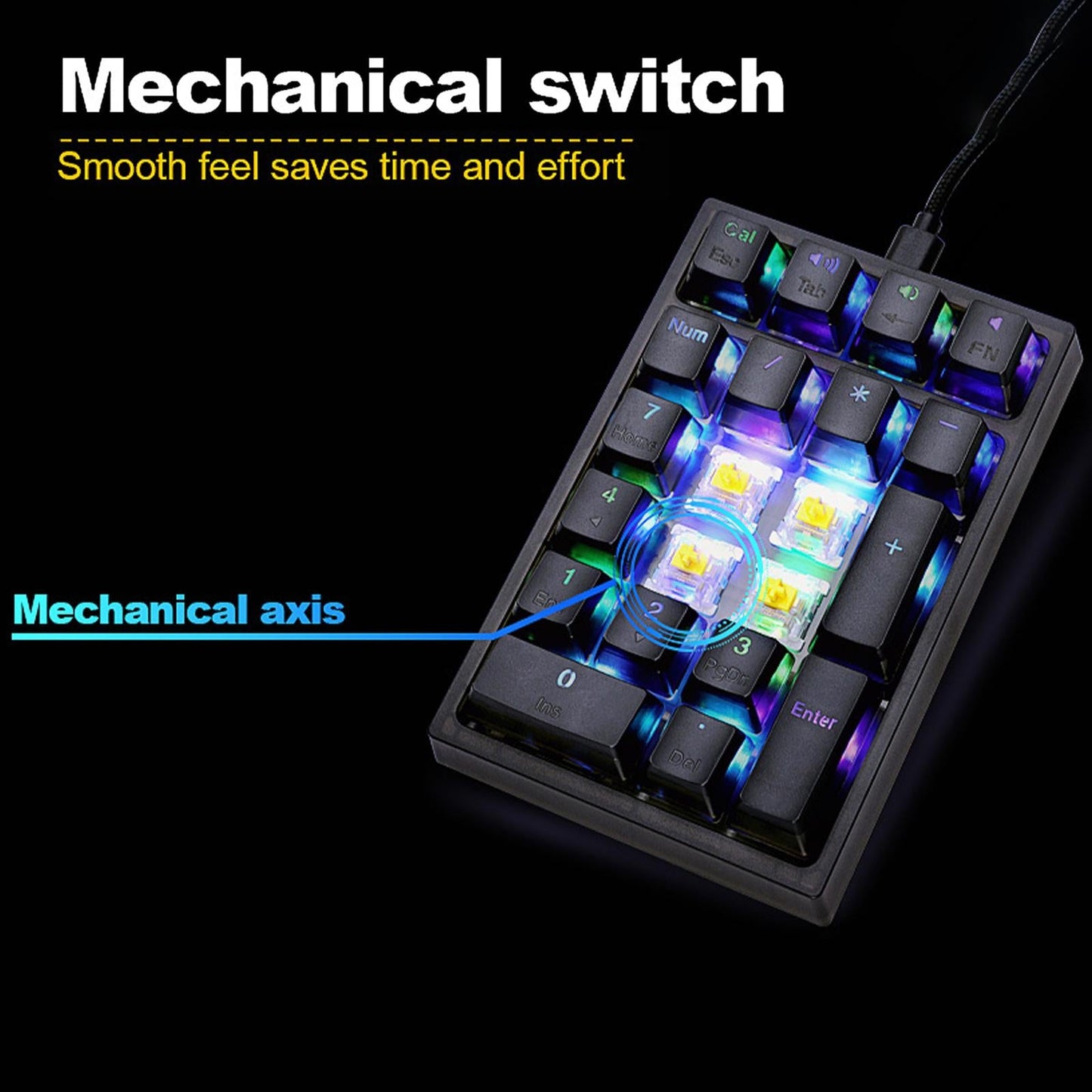 21 Keys Wired Mechanical Numeric Keypad USB Numpad for Cashier PC Black